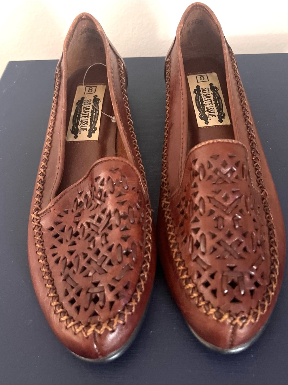 Vintage Woven Leather Loafers Separate Issue Brand Brown Made in Brazil Size 8